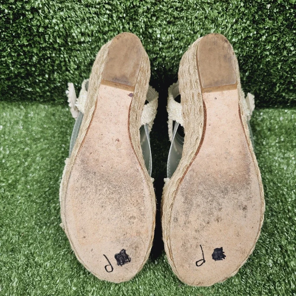 Stuart Weitzman Beige‎ Espadrille Wedge Platform Sandals Womens Size 5 M